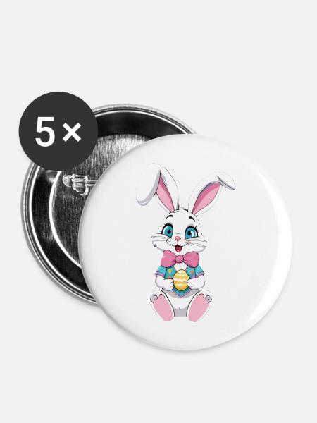 Osterhase mit Ostereiern - Buttons groß 56 mm (5er Pack) - Weiß