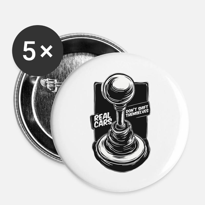 Manuelle Autos - Buttons groß 56 mm (5er Pack) - Weiß