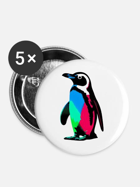 Pinguin - Buttons groß 56 mm (5er Pack) - Weiß