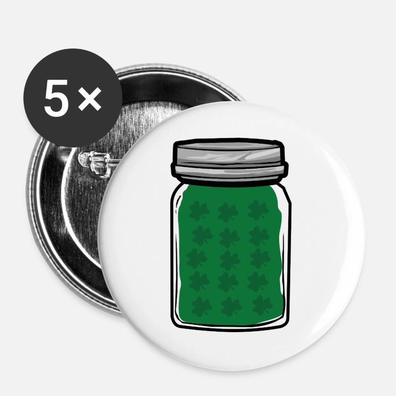 Jar of luck with clover - Buttons large 2.2''/56 mm (5-pack) - white