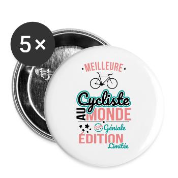 Bester Radfahrer der Welt - 100% genial - Buttons groß 56 mm (5er Pack) - Weiß - Vorne