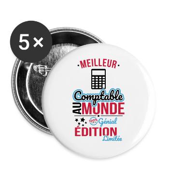 Der beste Buchhalter der Welt - 100% genial - Buttons groß 56 mm (5er Pack) - Weiß - Vorne