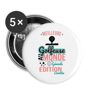 Die beste Golferin der Welt - 100% Awesome - Buttons groß 56 mm (5er Pack) - Weiß - Vorne