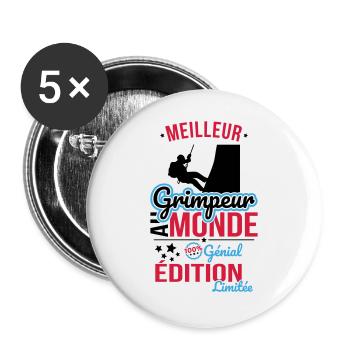 Meilleur Grimpeur au monde - 100% génial - Lot de 5 grands badges (56 mm) - blanc - Devant