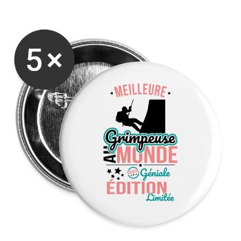 Meilleure Grimpeuse au monde - 100% géniale - Lot de 5 grands badges (56 mm) - blanc - Devant