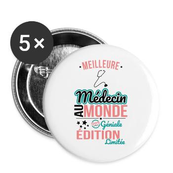 Meilleure Médecin au monde - 100% géniale - Lot de 5 grands badges (56 mm) - blanc - Devant