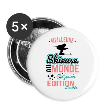 Best Female Skier in the World - 100% Awesome - Buttons large 2.2''/56 mm (5-pack) - white - Front