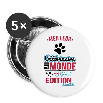World's Best Vet - 100% Awesome - Buttons large 2.2''/56 mm (5-pack) - white - Front