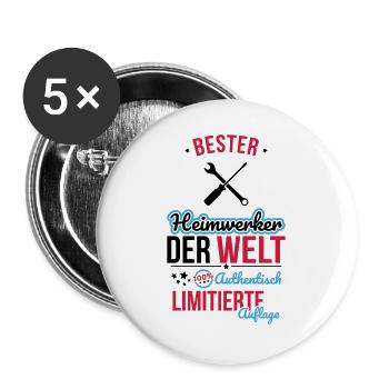 Bester Heimwerker der Welt - 100% Authentisch - Buttons groß 56 mm (5er Pack) - Weiß - Vorne