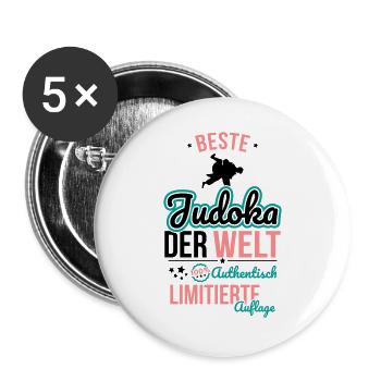 Beste Judoka der Welt - 100% Authentisch - Buttons groß 56 mm (5er Pack) - Weiß - Vorne