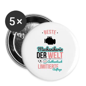 Meilleure femme mécanicienne au monde - 100 % authentique - Lot de 5 grands badges (56 mm) - blanc - Devant