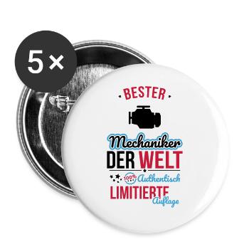 Bester Mechaniker der Welt - 100% Authentisch - Buttons groß 56 mm (5er Pack) - Weiß - Vorne