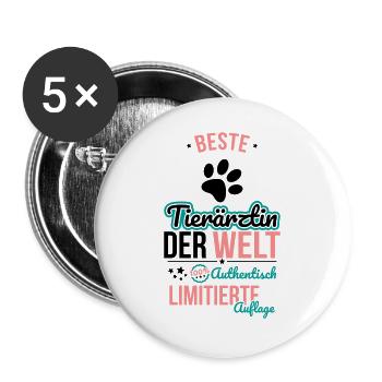 Beste Tierärztin der Welt - 100% Authentisch - Buttons groß 56 mm (5er Pack) - Weiß - Vorne