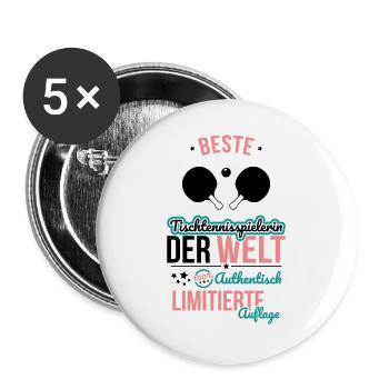 Beste Tischtennisspielerin - 100% Authentisch - Buttons groß 56 mm (5er Pack) - Weiß - Vorne