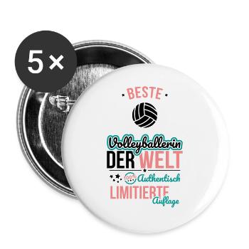 Beste Volleyballerin der Welt - 100% Authentisch - Buttons groß 56 mm (5er Pack) - Weiß - Vorne