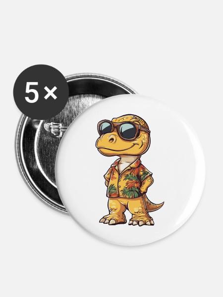 Dinosaurier brontosaurus Sommer - Buttons groß 56 mm (5er Pack) - Weiß