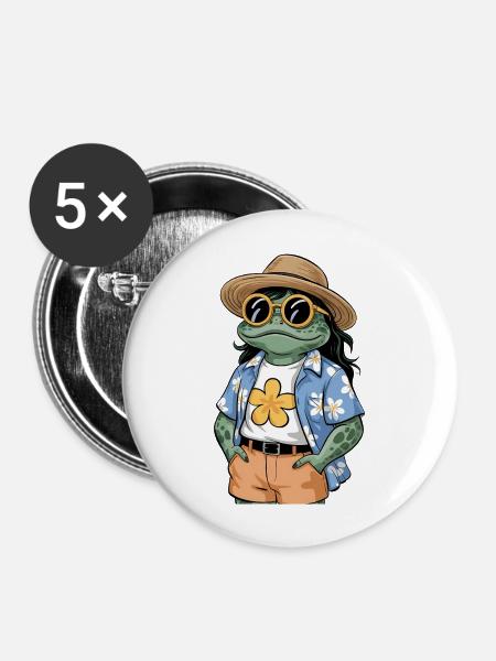 Lustiger Sommerfrosch - Buttons groß 56 mm (5er Pack) - Weiß