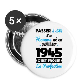 80th Birthday - Born in July 1945 - Buttons large 2.2''/56 mm (5-pack) - white - Front