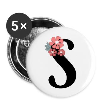 Lettre S fleurs minimalistes - Lot de 5 grands badges (56 mm) - blanc - Devant