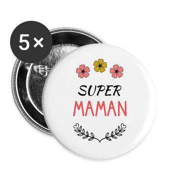 MAMAN. FÊTE DES MÈRES. BONNE FÊTE MAMAN. FÊTE - Lot de 5 grands badges (56 mm) - blanc - Devant