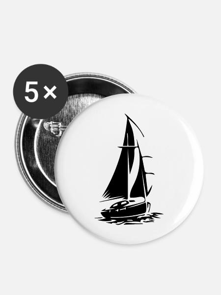 Segelboot - Buttons groß 56 mm (5er Pack) - Weiß