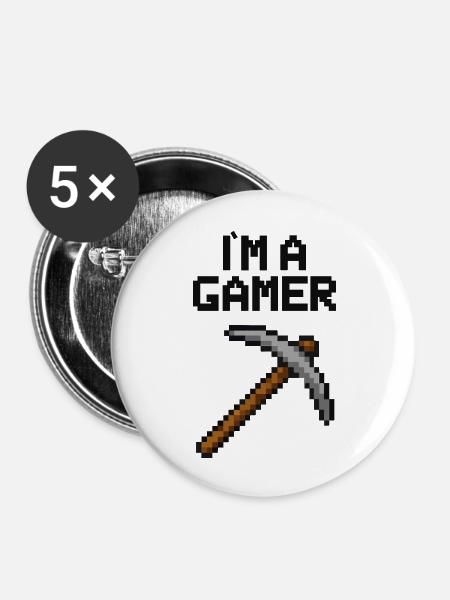 spitzhacke pixel gamer - Buttons groß 56 mm (5er Pack) - Weiß