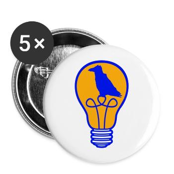 Oiseau assis dans l’ampoule lampe corbeau perroquet corbeau - Lot de 5 grands badges (56 mm) - blanc - Devant