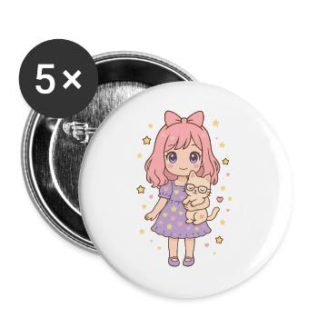 Kleines Mädchen mit Katze von Helfspawn - Buttons groß 56 mm (5er Pack) - Weiß - Vorne
