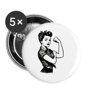 Strength Strong Woman Rockabilly Style Gift - Buttons large 2.2''/56 mm (5-pack) - white - Front