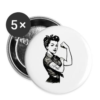 Strength Strong Woman Rockabilly Style Gift - Buttons large 2.2''/56 mm (5-pack) - white - Front