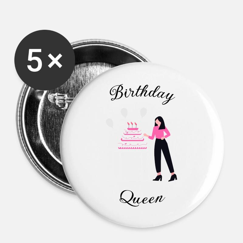 Birthday Queen - Buttons groß 56 mm (5er Pack) - Weiß