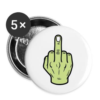 Icône de la main du majeur - Lot de 5 grands badges (56 mm) - blanc - Devant