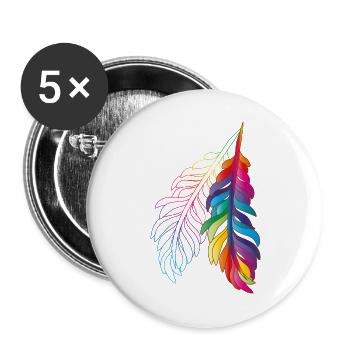 Rainbow feathers – colourful boho design - Buttons large 2.2''/56 mm (5-pack) - white - Front