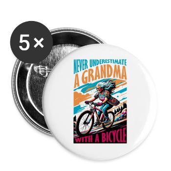 Lebendiges Grandma Bicycle Adventure Design - Buttons groß 56 mm (5er Pack) - Weiß - Vorne