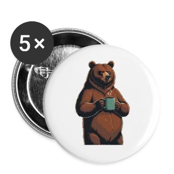 Grim Bear Tasse à café Ours Café Fatigué - Lot de 5 grands badges (56 mm) - blanc - Devant