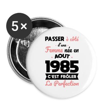 40. Geburtstag - geboren im August 1985 - Buttons groß 56 mm (5er Pack) - Weiß - Vorne