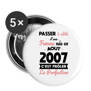 18th birthday - born in August 2007 - Buttons large 2.2''/56 mm (5-pack) - white - Front