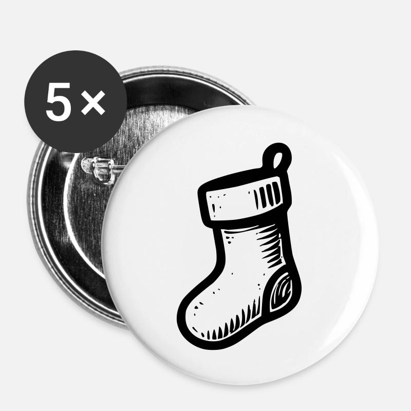 Chausson de Noel - Lot de 5 grands badges (56 mm) - blanc