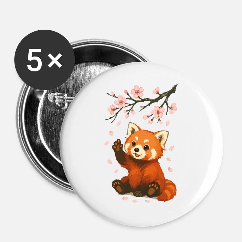 Red Panda, Panda Bear, Japanese, Cherry Blossoms - Buttons large 2.2''/56 mm (5-pack) - white