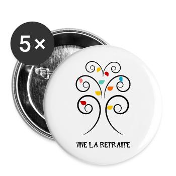 RUHESTAND. KOLLEGE. RUHESTAND. PENSIONIERT. RUHESTAND. - Buttons groß 56 mm (5er Pack) - Weiß - Vorne