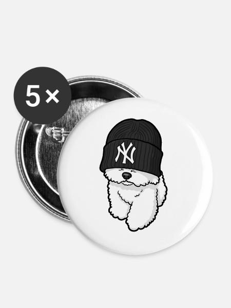 Hundemode Straße New York - Buttons groß 56 mm (5er Pack) - Weiß
