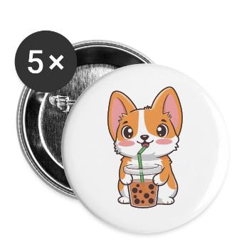 Cute Corgi with Bubble Tea - Buttons large 2.2''/56 mm (5-pack) - white - Front