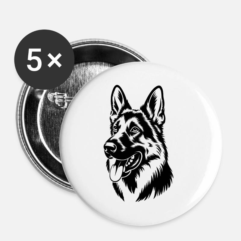Deutscher Schäferhund Kopf Illustration - Buttons groß 56 mm (5er Pack) - Weiß
