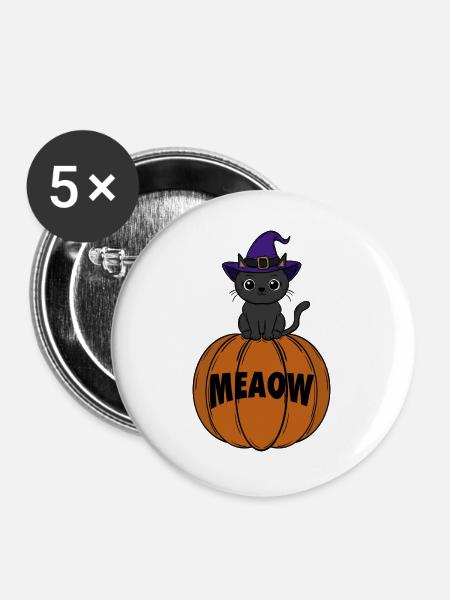 Katze Halloween - Buttons groß 56 mm (5er Pack) - Weiß