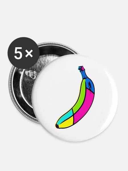 Neon Banane Pop Art Design - Buttons groß 56 mm (5er Pack) - Weiß
