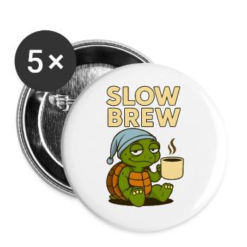 Slow Brew – Funny Turtle - Buttons large 2.2''/56 mm (5-pack) - white - Front