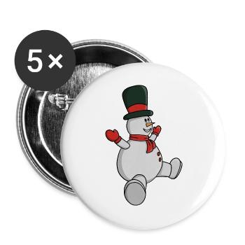 Bonhomme de neige fantaisiste avec chapeau haut de forme et écharpe - Lot de 5 grands badges (56 mm) - blanc - Devant