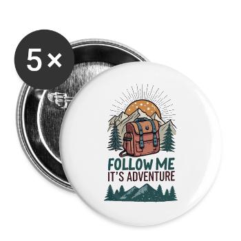 Backpack and mountains with adventure slogan - Buttons large 2.2''/56 mm (5-pack) - white - Front