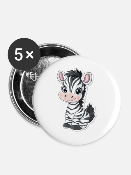 Zebra - Buttons groß 56 mm (5er Pack) - Weiß