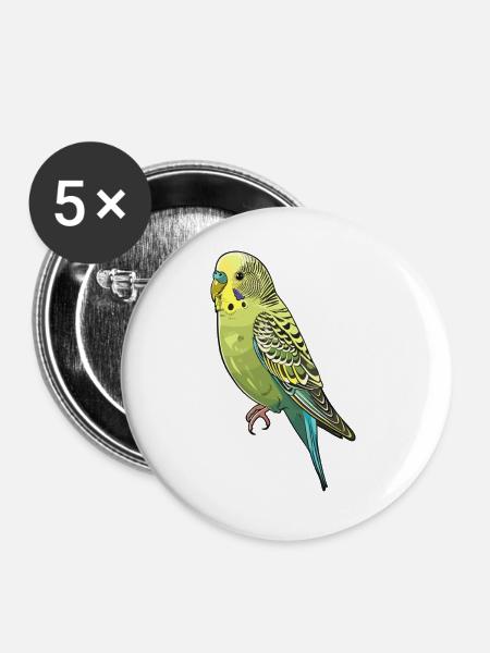 Virale Wellensittichillustration - Buttons groß 56 mm (5er Pack) - Weiß